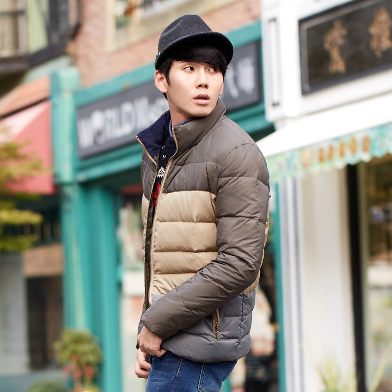 2014冬装新款潮羽绒服男拼接立领休闲男士外套
