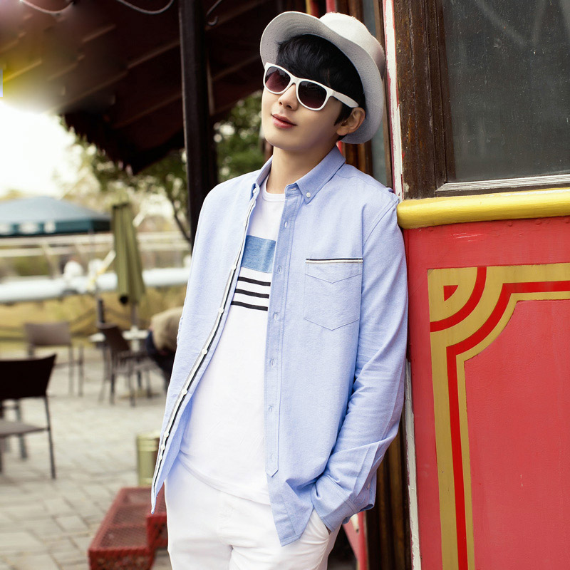 春装新款衬衫牛津纺男士长袖韩版装白衬衣免烫