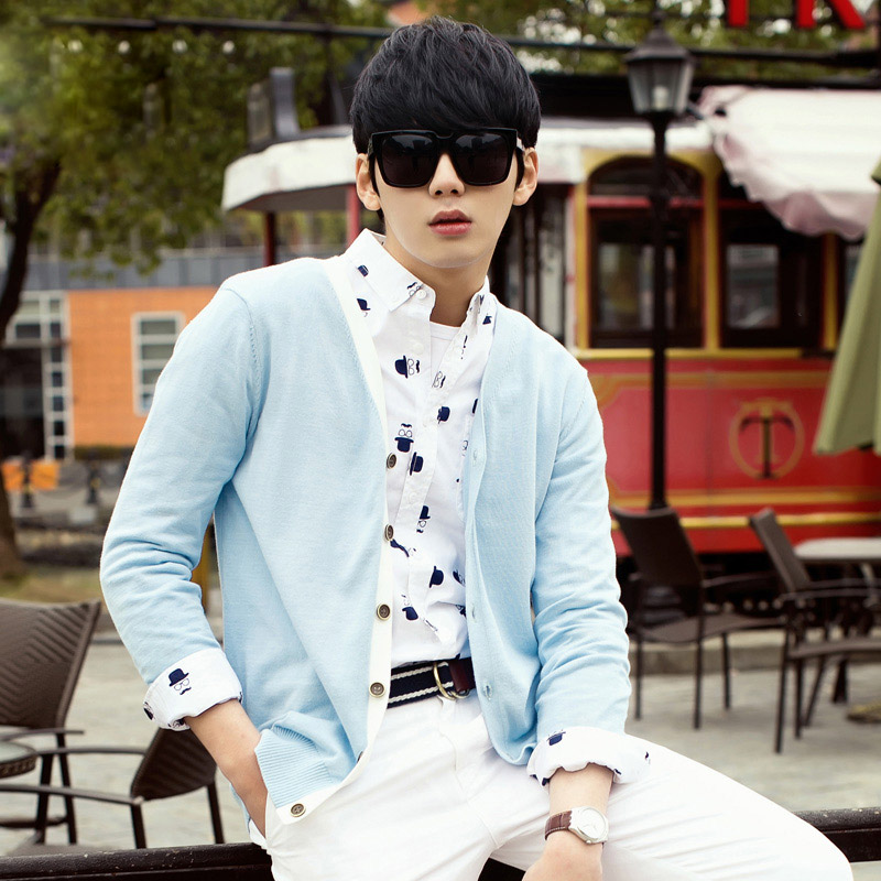 新款春装男士开衫针织衫韩版修身毛衫男毛衣潮