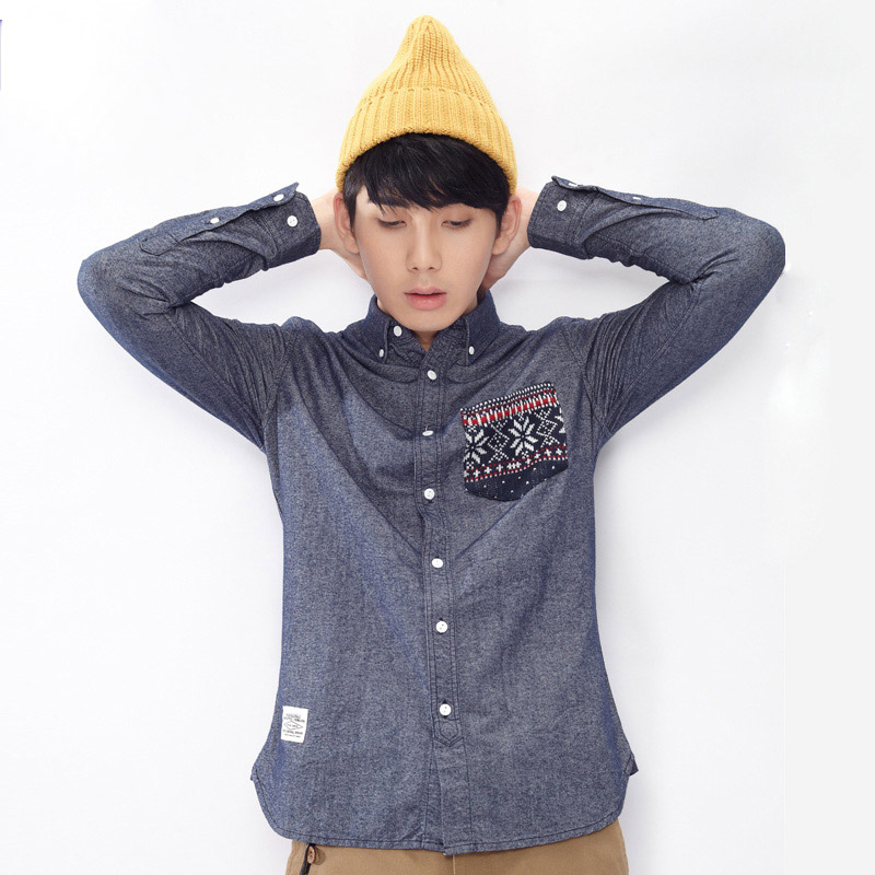 冬装新款衬衫 男针织休闲衬衫长袖牛仔衬衫潮