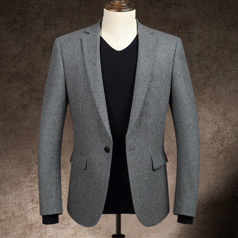 时尚羊毛呢休闲西服 加厚韩版修身小西装外套