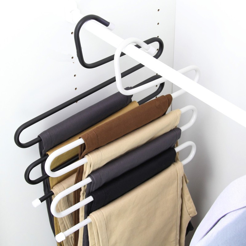 高品质加厚粗防滑S型多层裤架夹裤子收纳架推拉伸缩魔术裤挂衣架